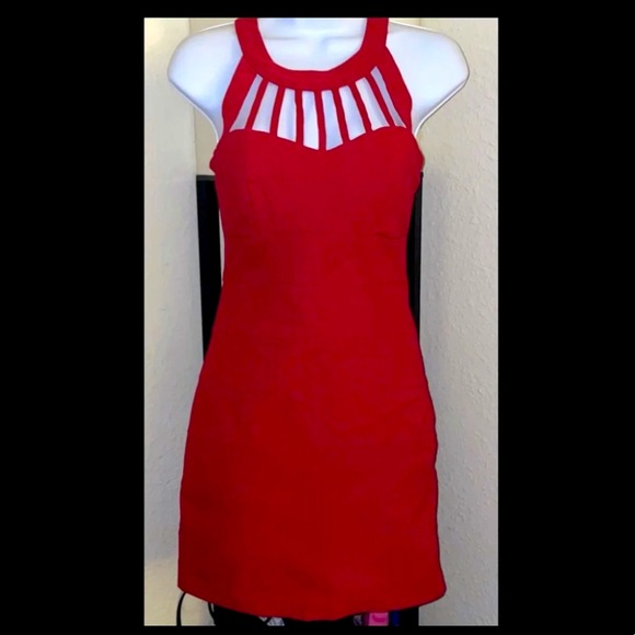 JoJo Boutique Bodycon Red Event Dress HalterTop Evening Wear Size 5 - Picture 1 of 3